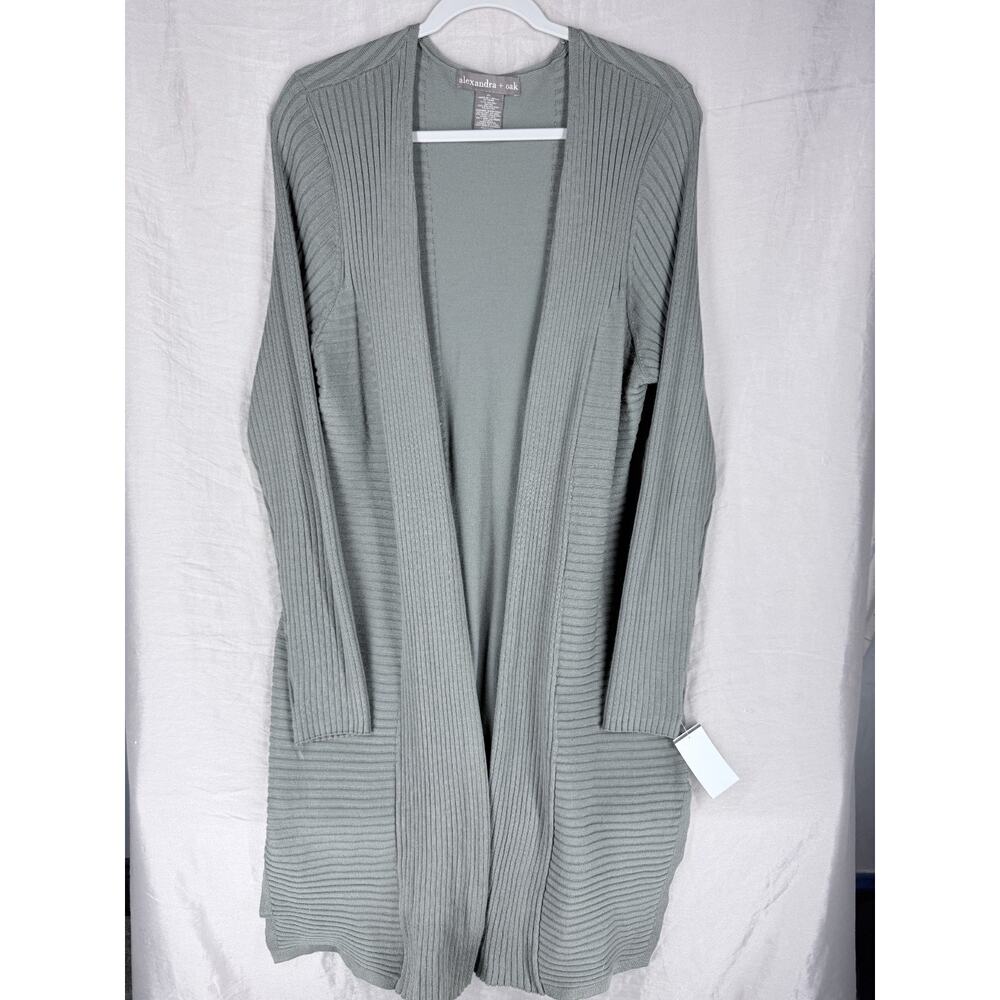 Alexandra & Oak Long Open Cardigan Green Women's Size XL Long Sleeve Side Slits